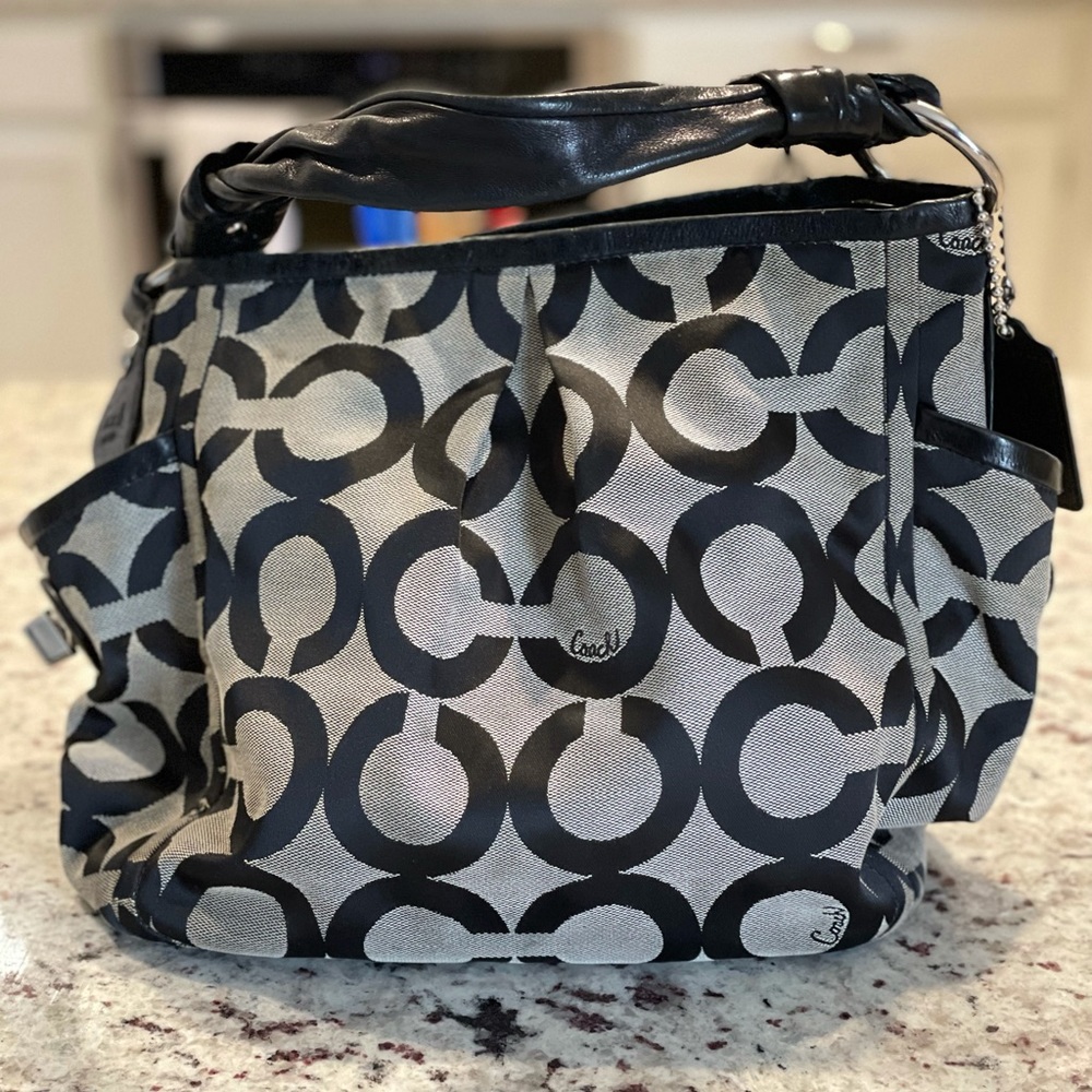 Coach black and white canvas, boho bag.